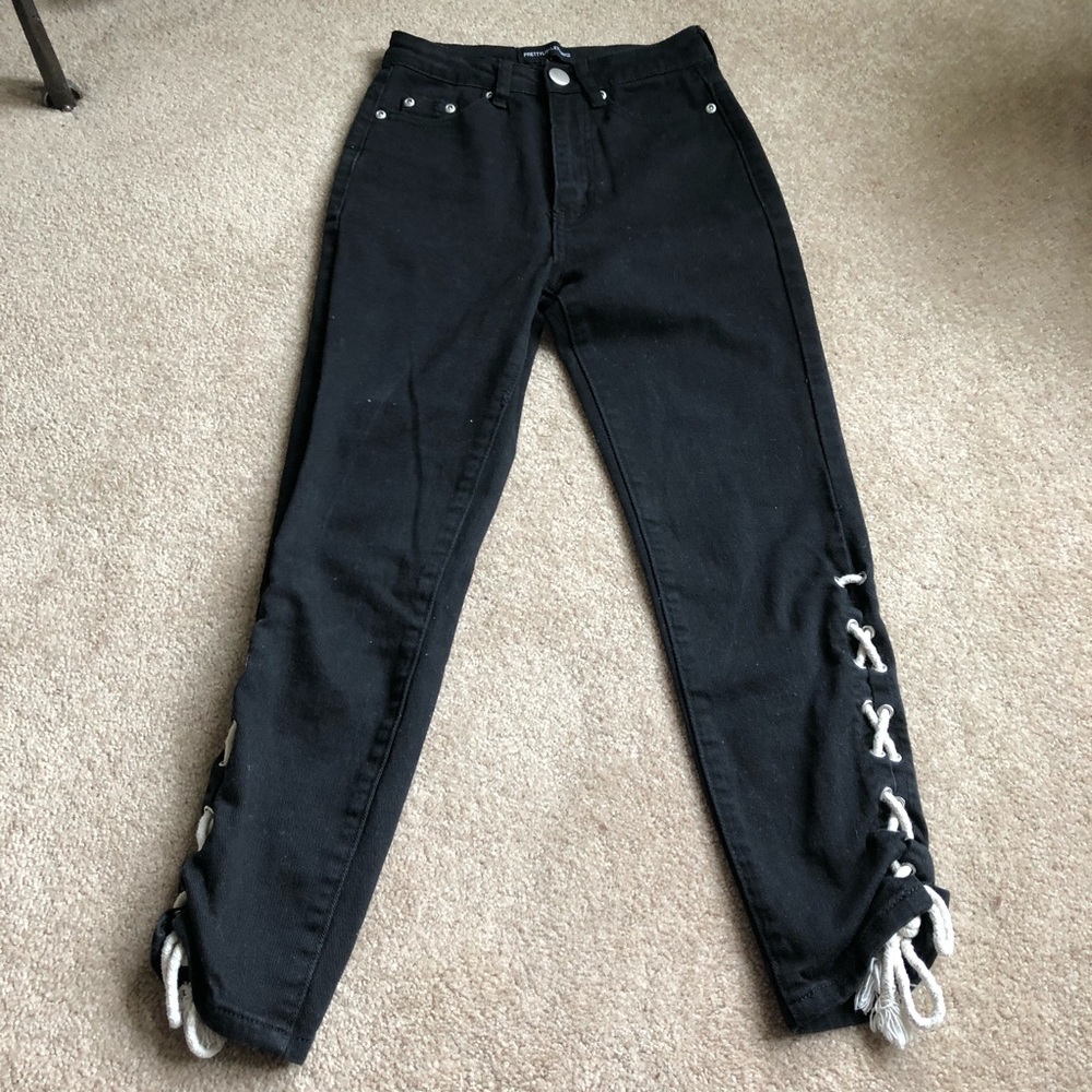 3/$12 Pretty Little Thing Black Tie Calf Jeans